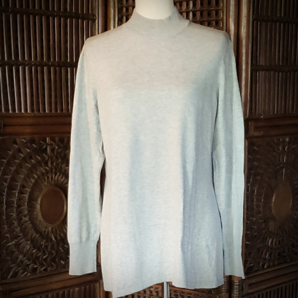 SUSAN GRAVER Mock Turtleneck Tunic Sweater Grey Med